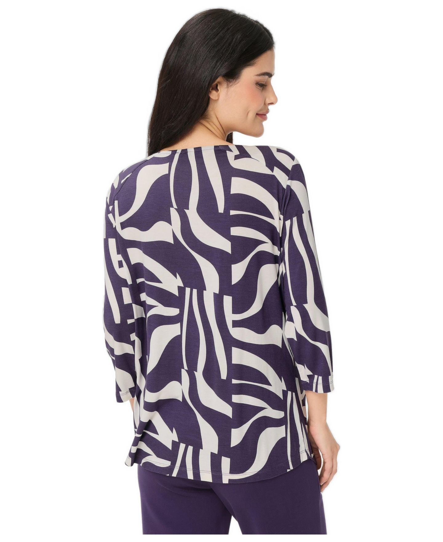 Женская футболка Olsen Zebra Splice Print Keyhole, цвет: Сливовый — фото 2