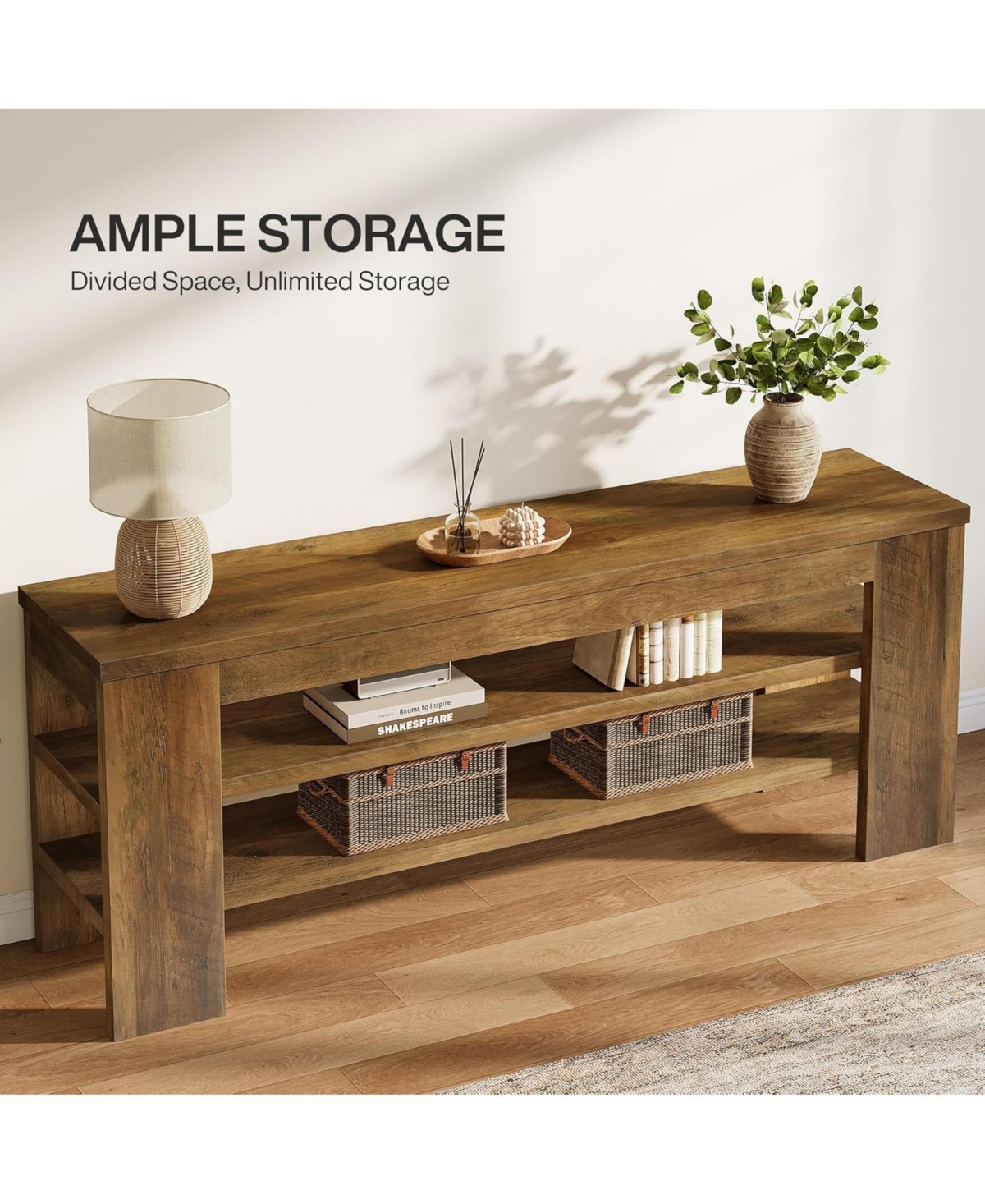 Tribesigns 47" Tv Stand for TVs up to 55 Inches, Farmhouse Entertainment Center with 3-Tier Open Storage Shelves, Media Console Cabinet