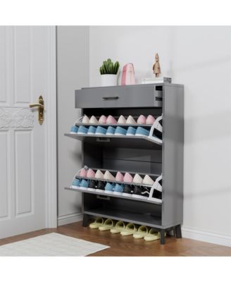 Shoe Storage Cabinet, Free Standing Shoe Organizer with 2 Flip Drawers, Hidden Shoe Rack Storage Organizer