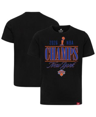 Men's and Women's Black New York Knicks 2026 NBA Finals Champions Trophy Skyline T-Shirt