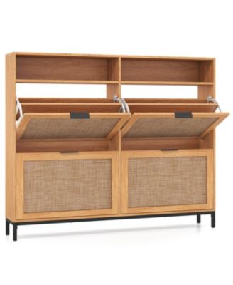 Freestanding Shoe Cabinet with Adjustable Shelves and 4 Flip Drawers