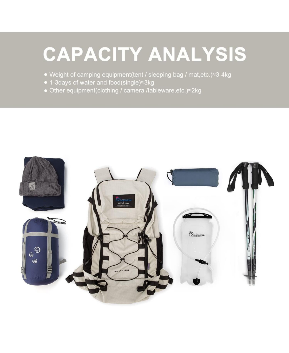 Mountaintop Hiking Backpack 35 Liter Travel Backpack Lightweight Daypack for Men Women Outdoor Camping