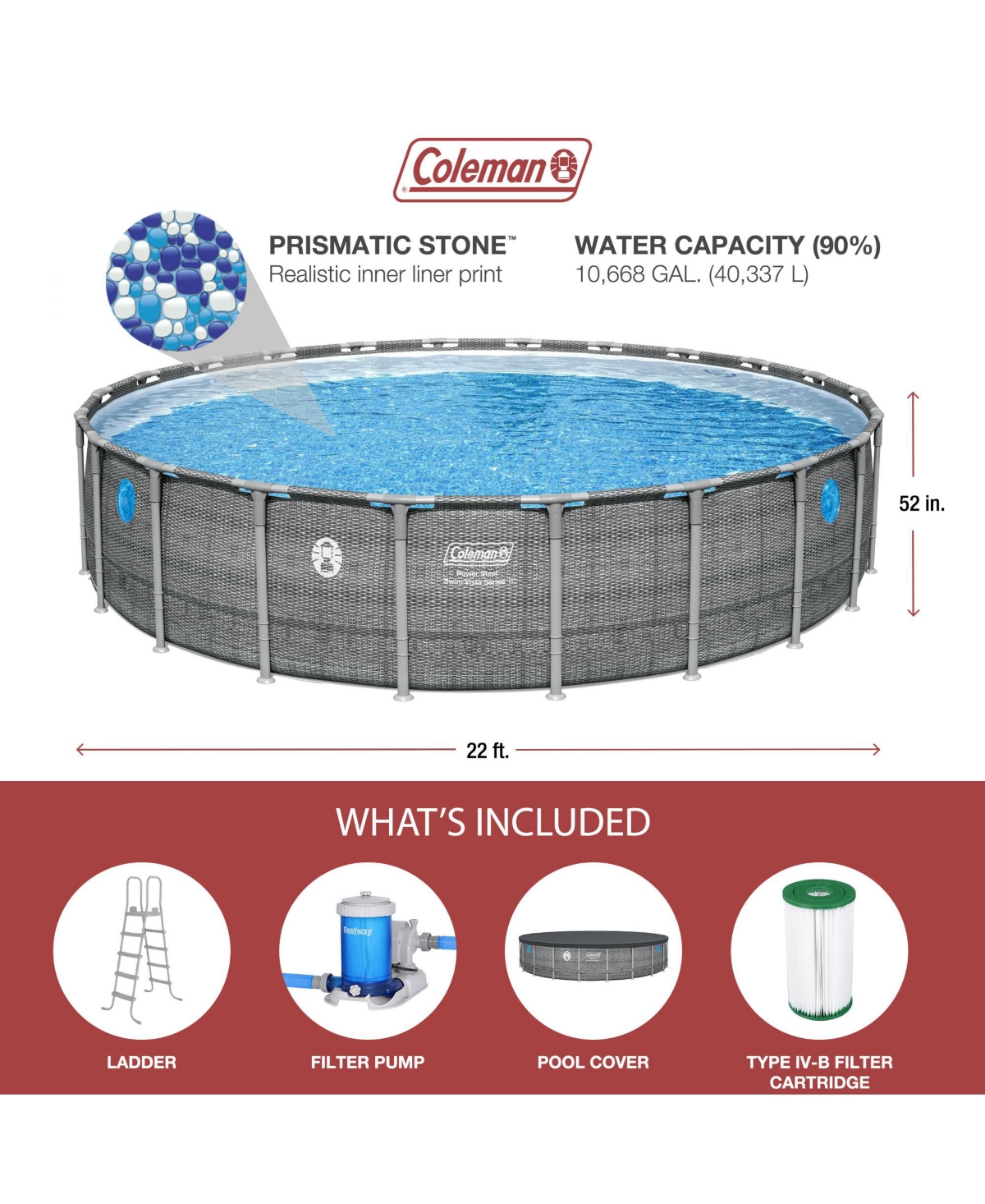 Coleman Power Steel Swim Vista Above Ground Swimming Pool Set