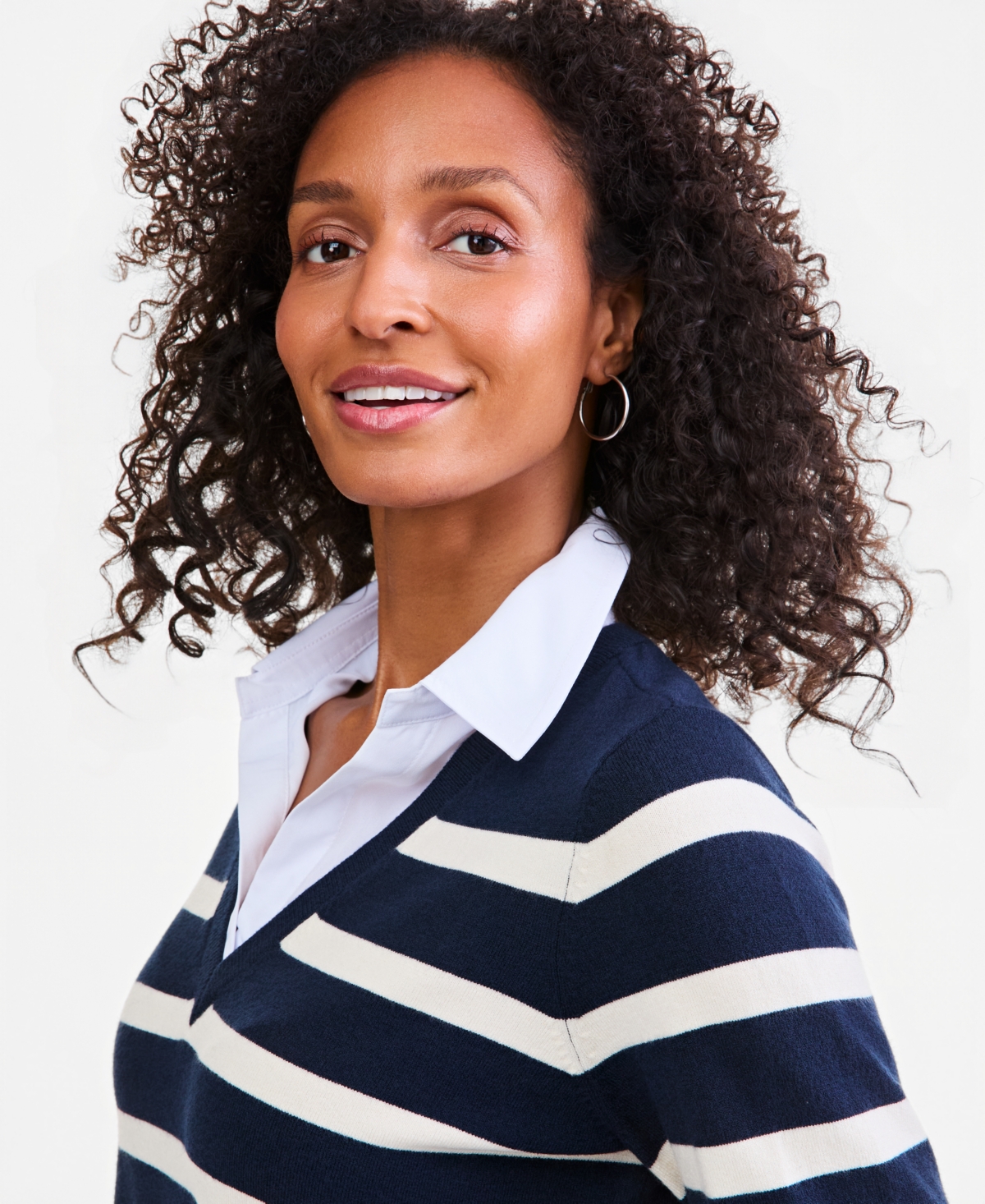 Style & Co Petite Stripe Collared Neck Long-Sleeve Sweater, Macy's Exclusive