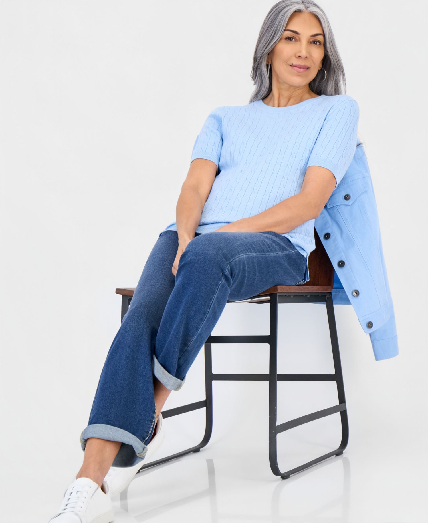 Petite Cable-Knit Short-Sleeve Sweater
