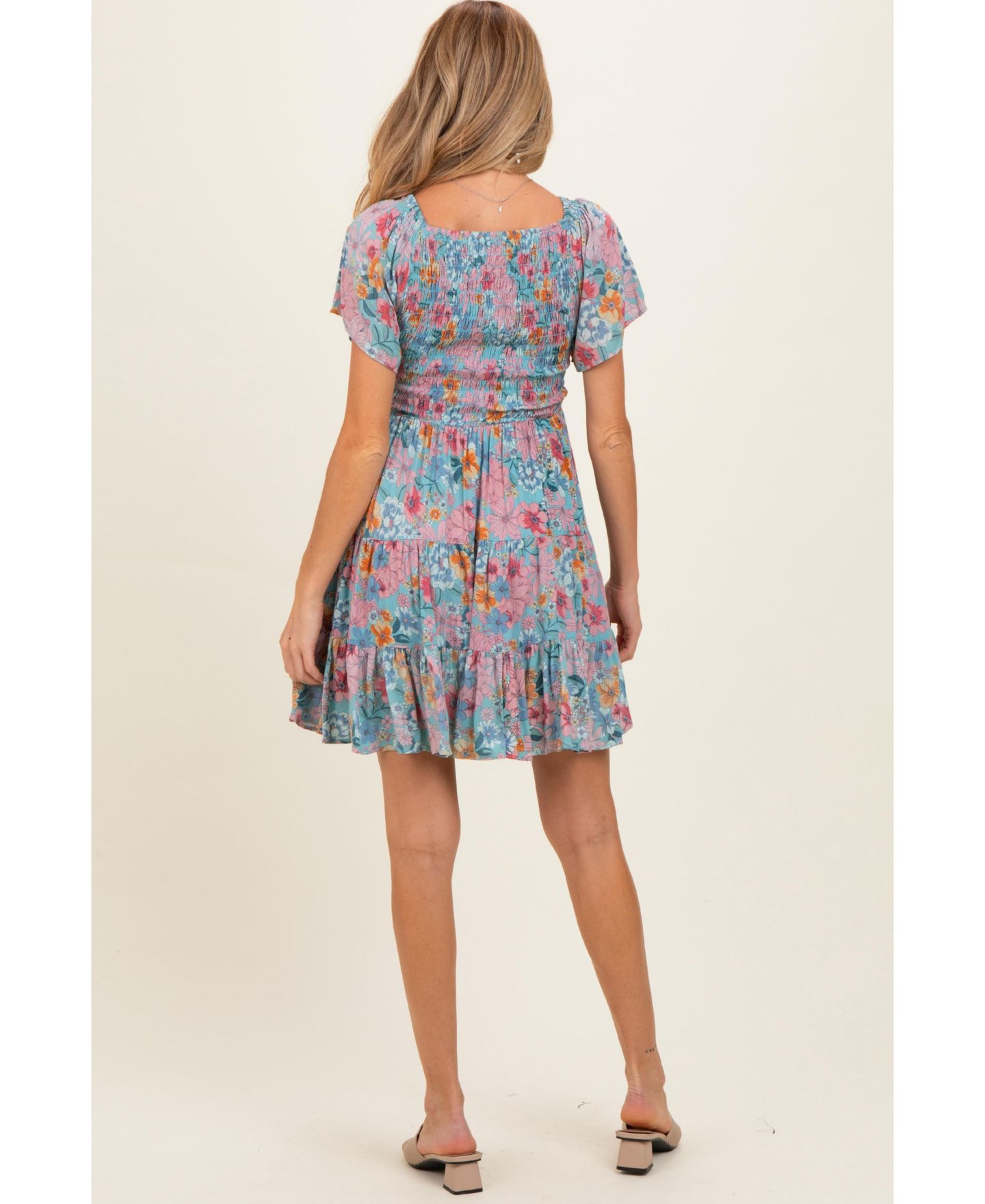 Женское платье Pinkblush Teal V Neck Smocked Bust Short Sleeve Short, цвет: Бирюзовый — фото 3