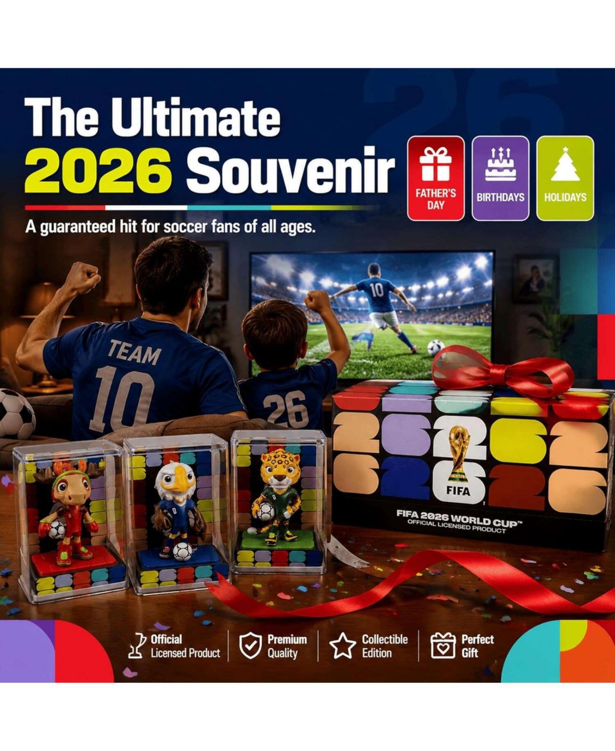 Fifa 2026 World Cup Official Licensed Mascot Figurine Set of 3 Maple, Zayu and Clutch Collectible Soccer Figures 9cm