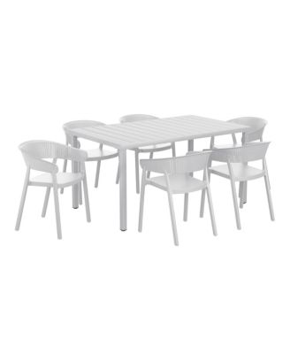 7-Piece Outdoor Metal Rectangle Patio Dining Table Set With Stackable Patio Dining Chairs