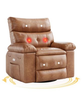 Manual Recliner, PU Leather Rocker with Heat and Massage, Swivel Recliner Chairs, Ergonomic Lounge Chair with Remote and Side Pocket