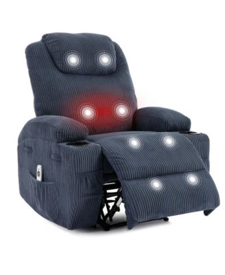 Electric Recliner with Massage and Heat - Upholstered Armchair - Dual Cup Holders and Side Pockets - for Living Room, Bedroom, Home Theater