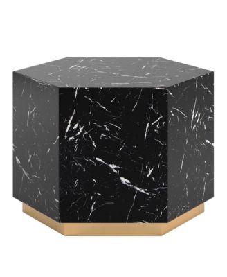 Faux Marble Small Hexagon Coffee Table With Brushed Metal Base