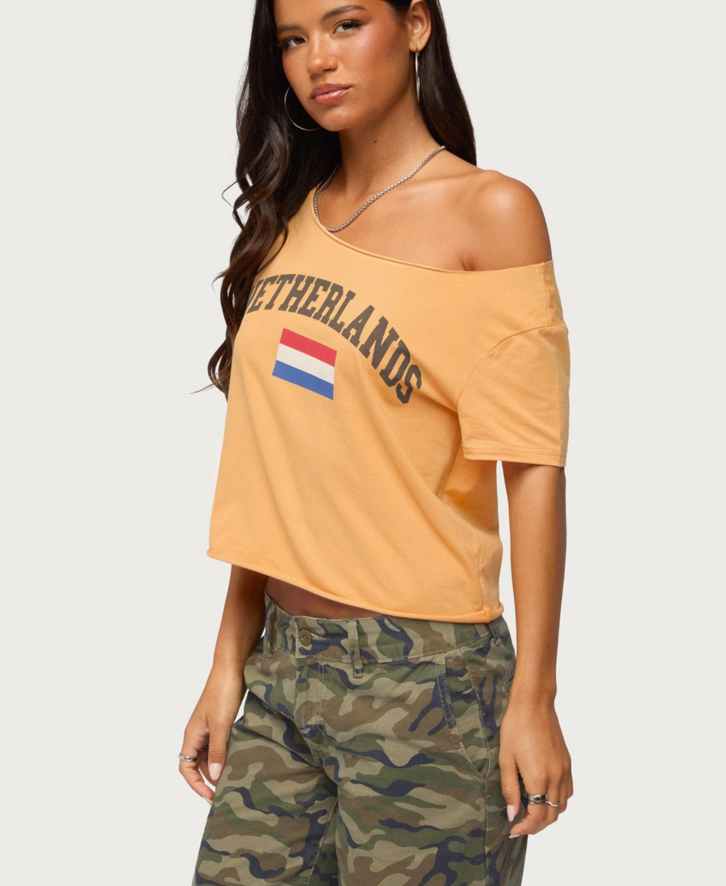 Женская футболка Edikted Netherlands Off Shoulder, цвет: Оранжевый — фото 3
