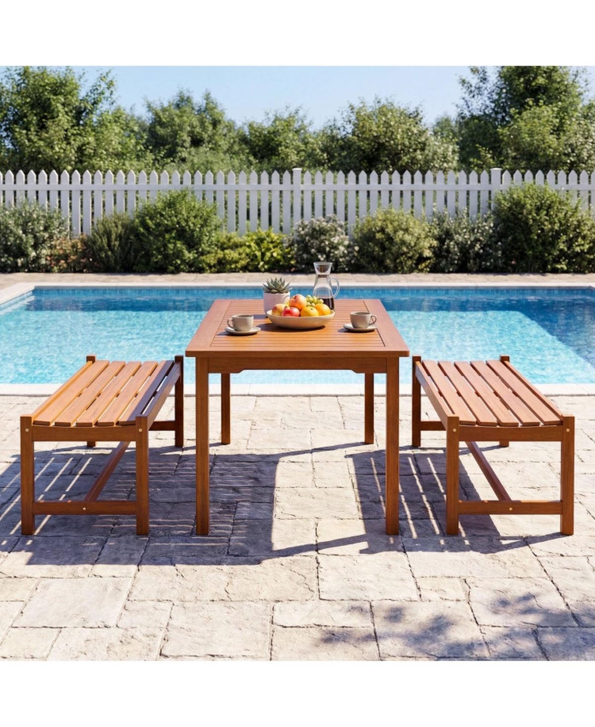 Gouun Set of 2 44 In Solid Hardwood Outdoor Patio Benches with Teak Oil Finish