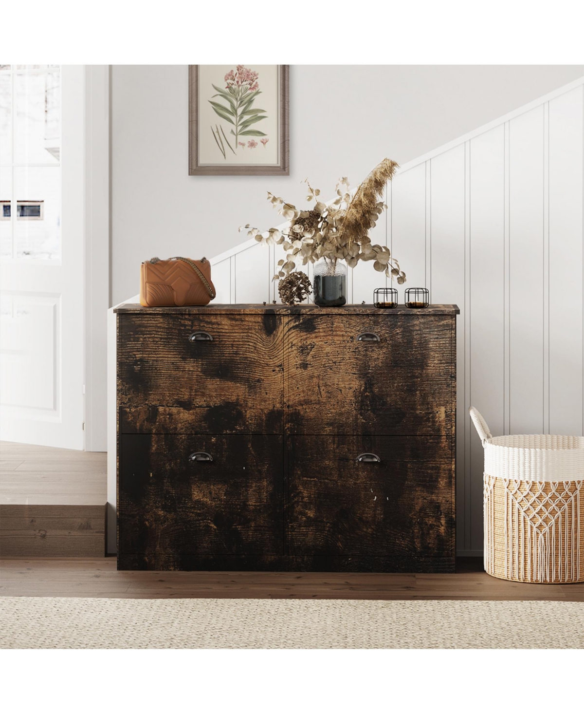 sumyeg Storage Cabinet with Anti-Tipping Device Flip-Top Shoe Cabinet with Adjustable Layer