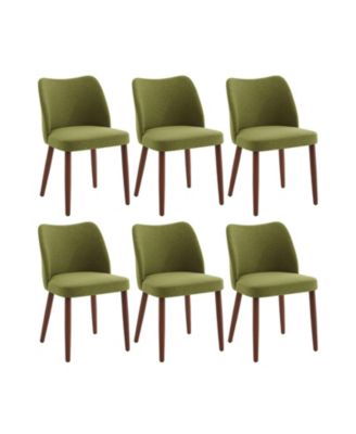 Set of 6 Linen Upholstered Dining Side Chairs, Wing Backrest with Solid Wood Legs for Kitchen