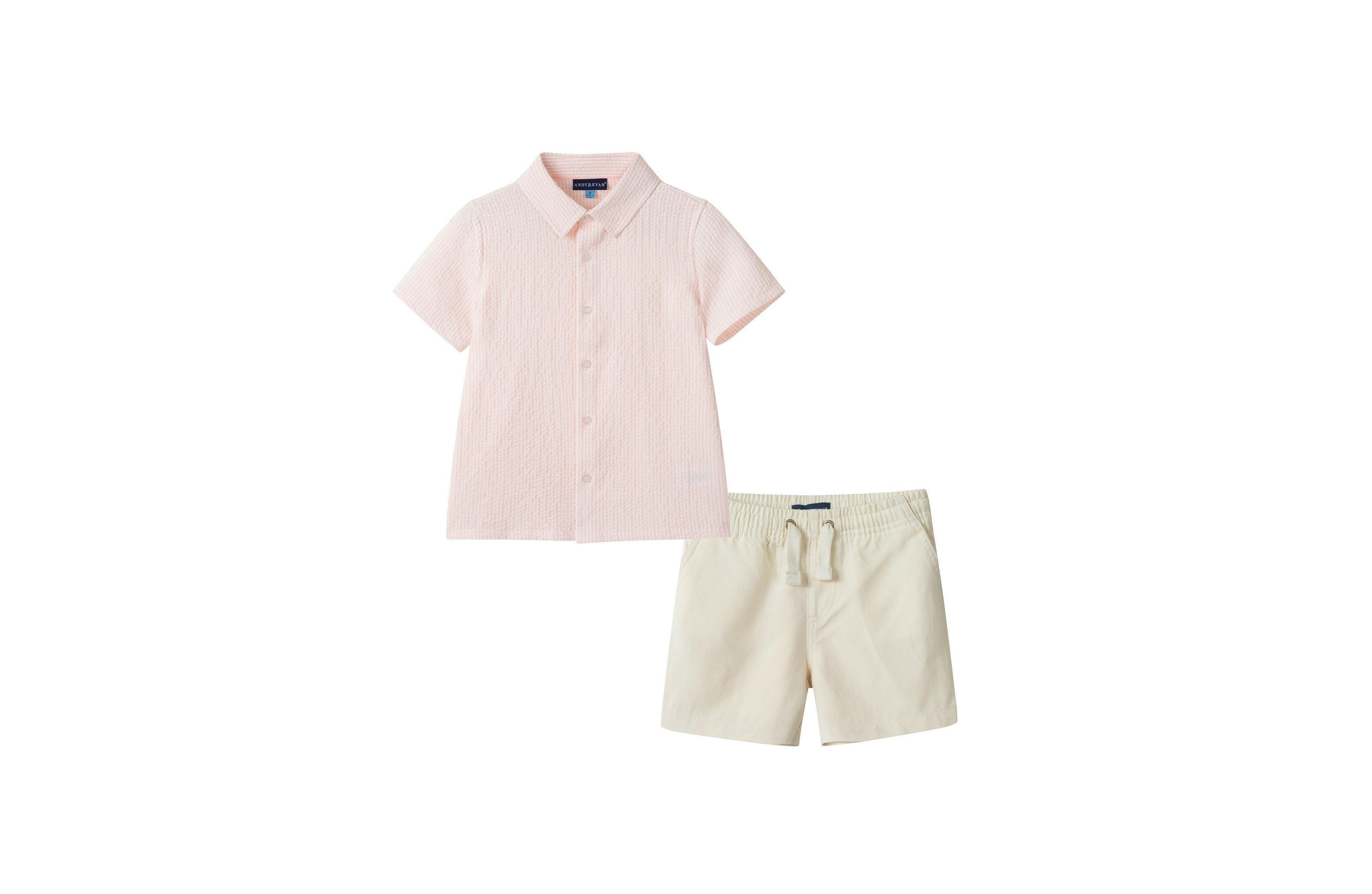 Andy & Evan Toddler Boys 2T-6 Coral Breeze Puckered Button down and Shorts Set