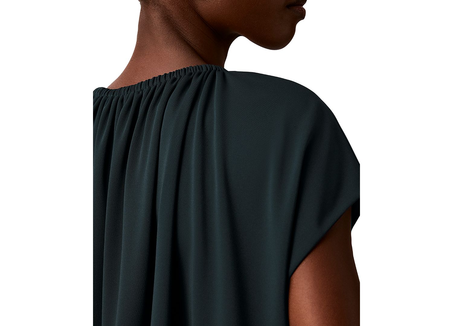 petite Shirred Extended-Shoulder Short-Sleeve Blouse