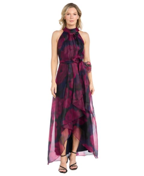 Женское платье R & M Richards Long Organza Low Halter, цвет: Чёрный / Пурпурный