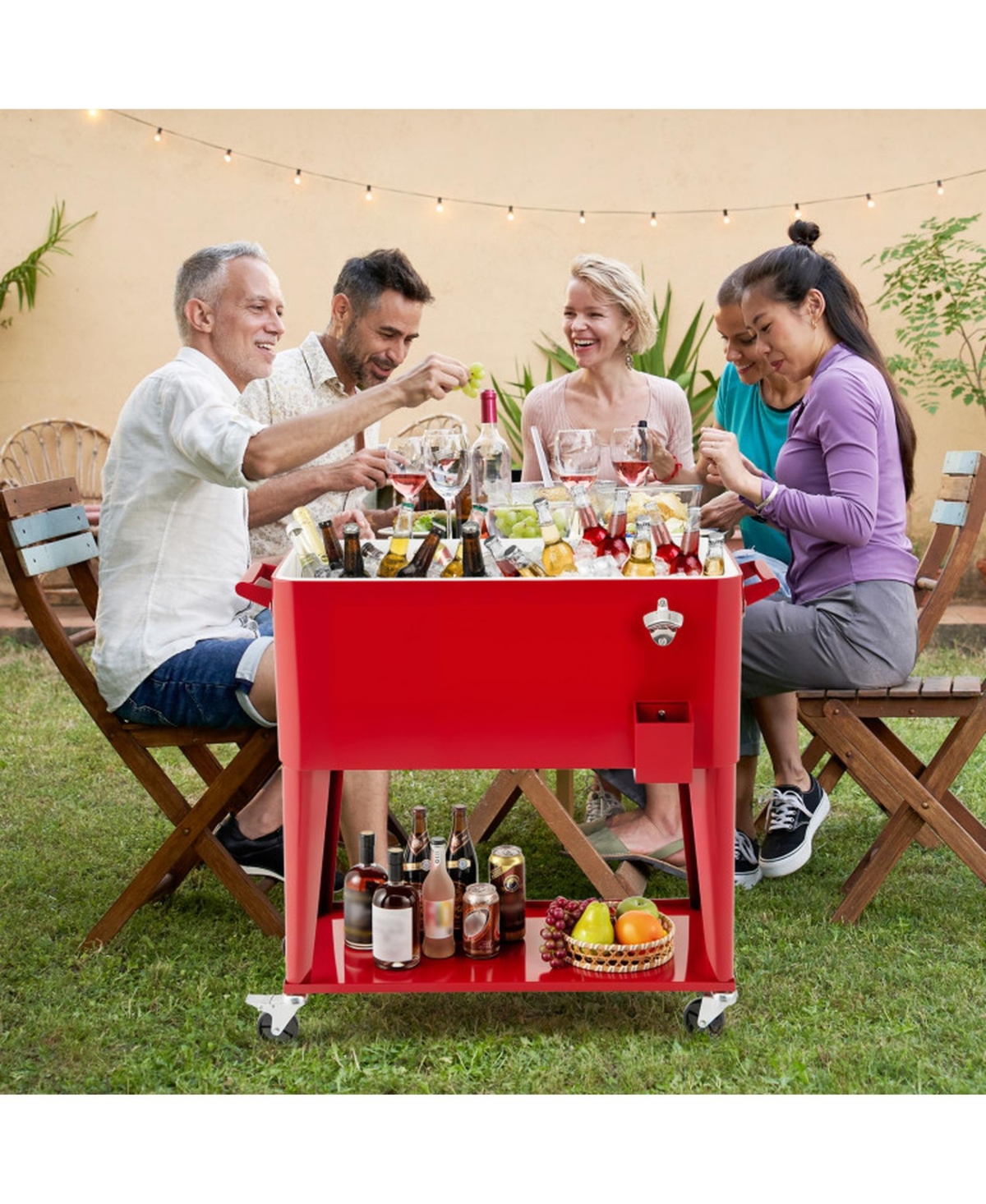 Sugift Portable Patio Cooler with Bottom Storage Shelf and Bottle Opener