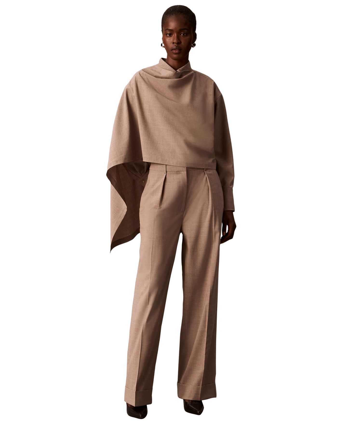 Женская блузка Calvin Klein Long-Sleeve Point-Collar Scarf-Draped Front Blouse, цвет: Железный меланжевый — фото 7