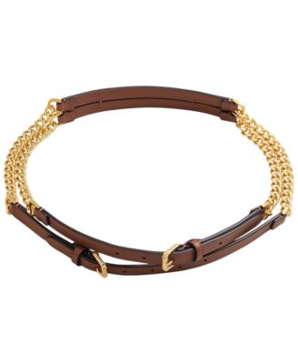 Leather Trim Stacked Chain Belt