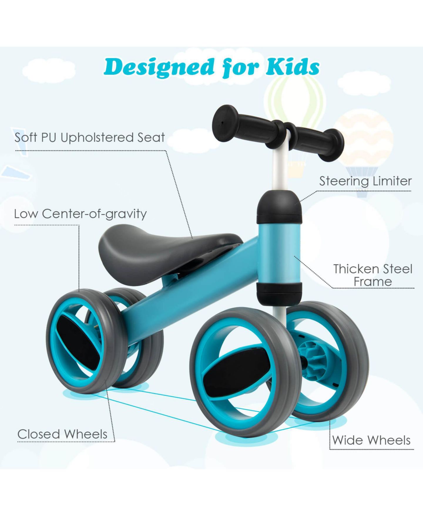 Детская игрушка Mecale Lightweight 4-Wheel Balance Bike, 44-lb Capacity, Ages 1-2, цвет: Синий — фото 9