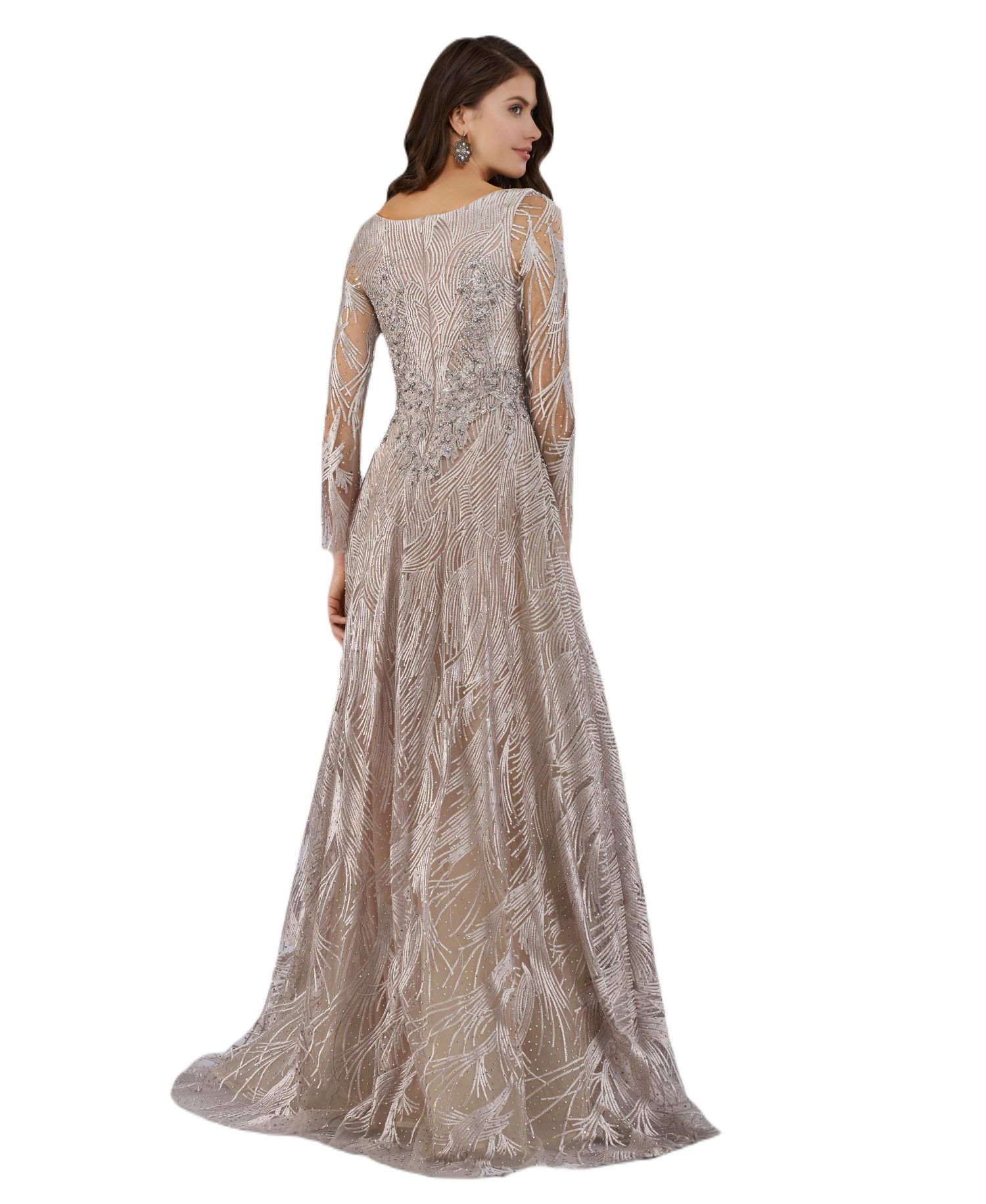 Women's Long Sleeves Beaded Ballgown