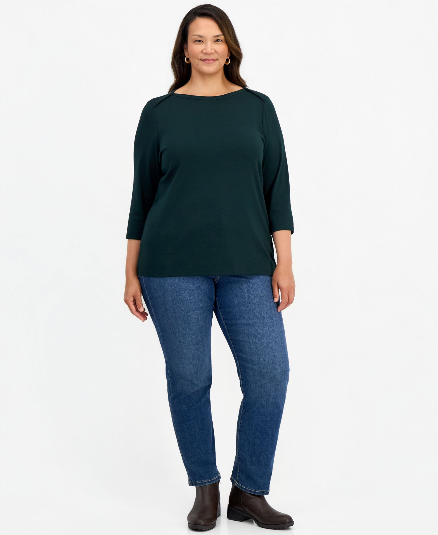 Plus Size 3/4 Sleeve Boat-Neck Top