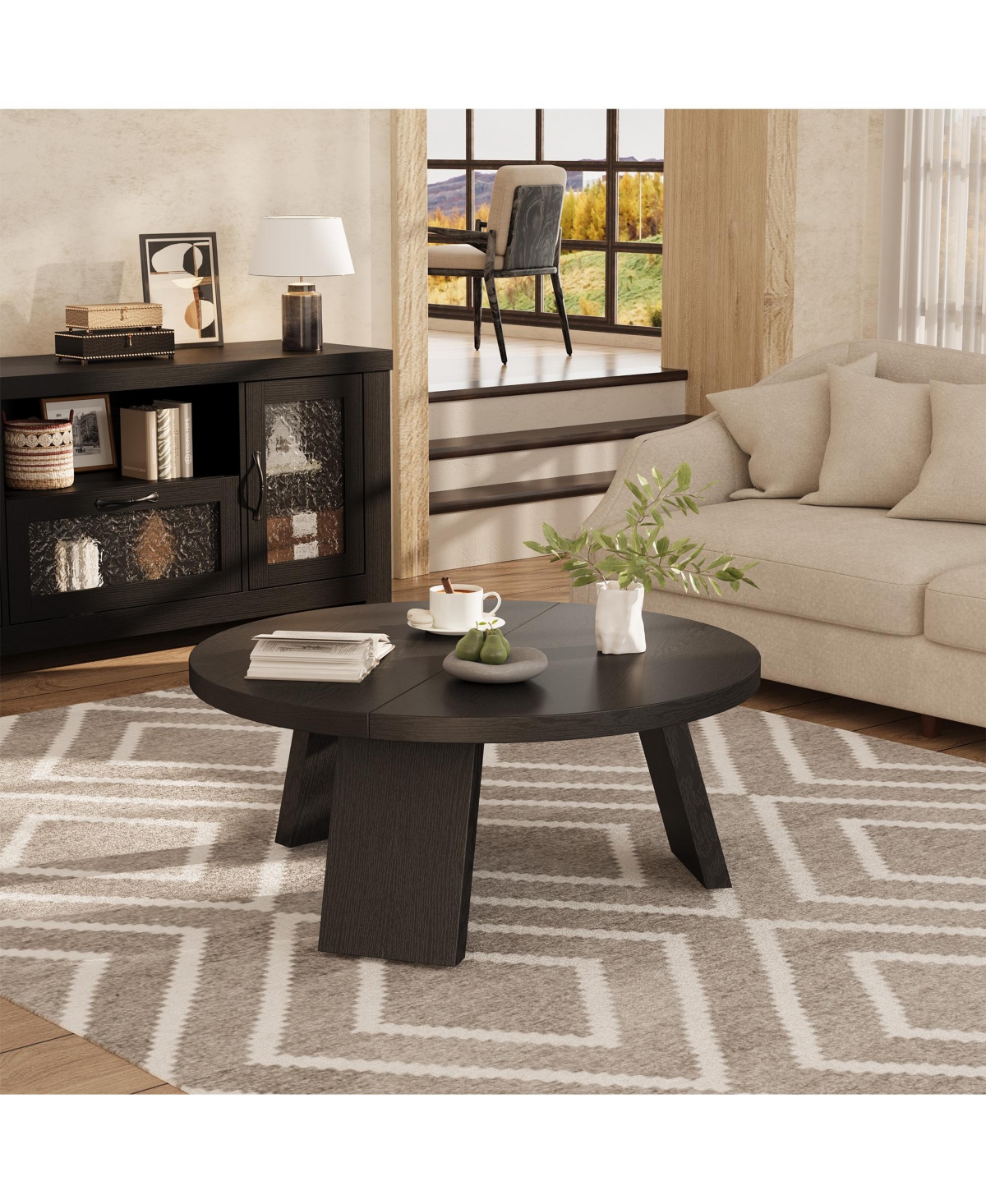 homfan 33.5" Round Coffee Table, Circle Center Table with Inclined Legs, Accent Cocktail Tables for Living Room, Bedroom, Easy Assembly