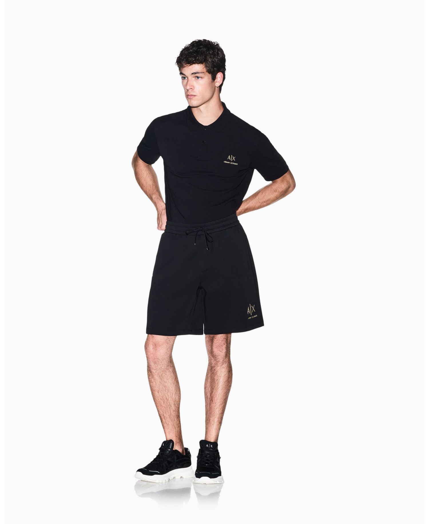 Men's Black And Gold Bonded Cotton Short