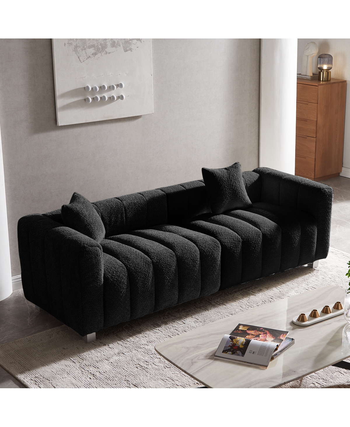 Streamdale Furniture Premium Velvet 3-Seater Sofa with Metal Legs and 2 Pillows