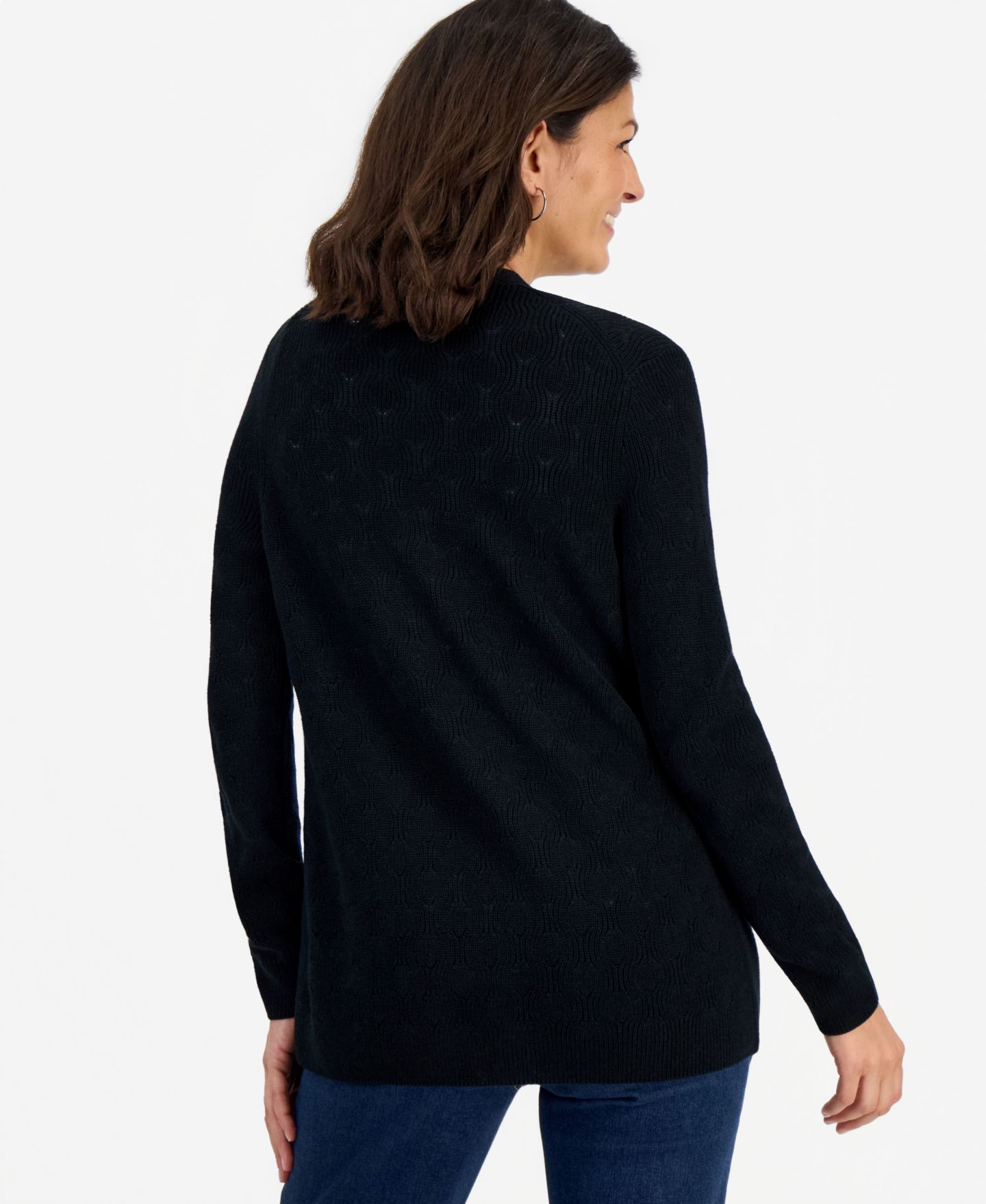Женский кардиган Style & Co Petite Open Stitch, цвет: Глубокий чёрный — фото 3