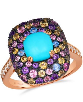 Robin's Egg Blue Turquoise Cushion Cut, Multi-Gemstone (2.46 ct. t.w.) & Nude Diamond (1/6 ct. t.w.) Ring in 14k Strawberry Gold