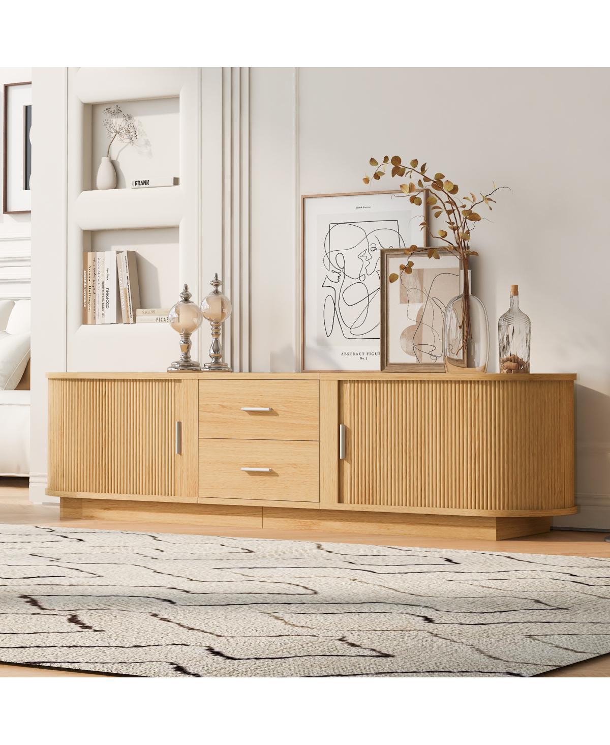 Streamdale Furniture Modern Tv Stand with Hidden Storage and Rounded Corners for 65''-70'' TVs - Acacia wood