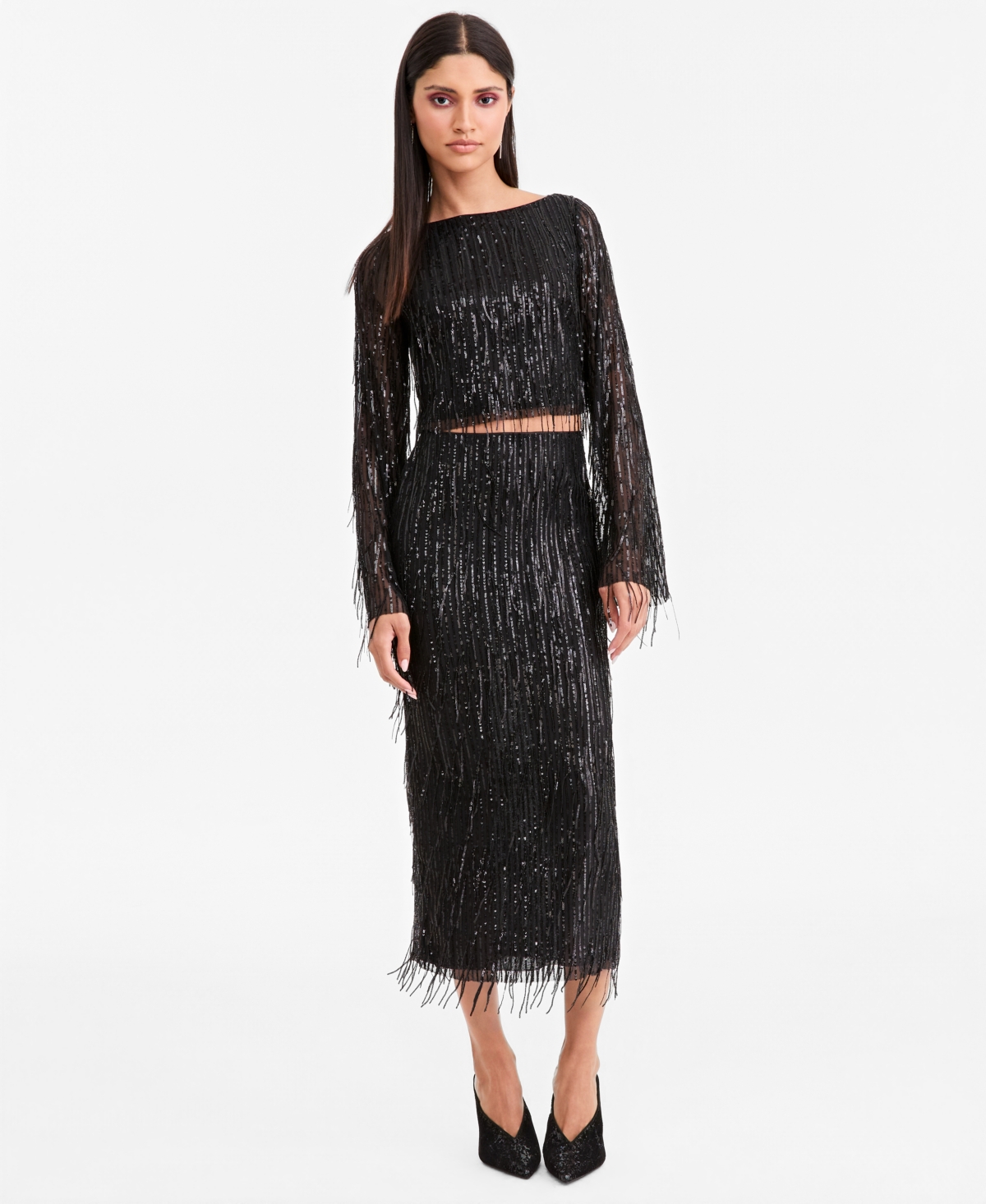 Lapointe X Macy's Women's High-Waisted Midi Sequin Fringe Skirt, Exclusive