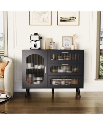 Buffet Cabinet with Fluted Glass Door, 3 Drawers and Adjustable Shelves, Sideboard Storage for Kitchen, Dining Room and Living Room