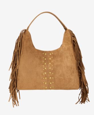 Fringed Faux-Suede Hobo Bag