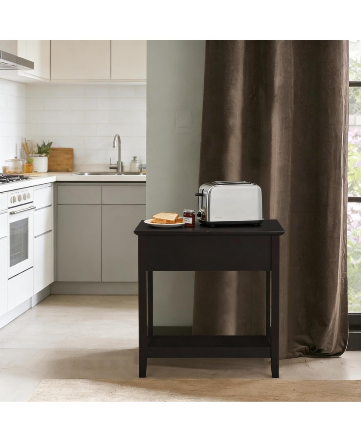 Clihome Narrow Side Table with Storage Dark Coffee End Table with Cabinet and Shelf, Side Table