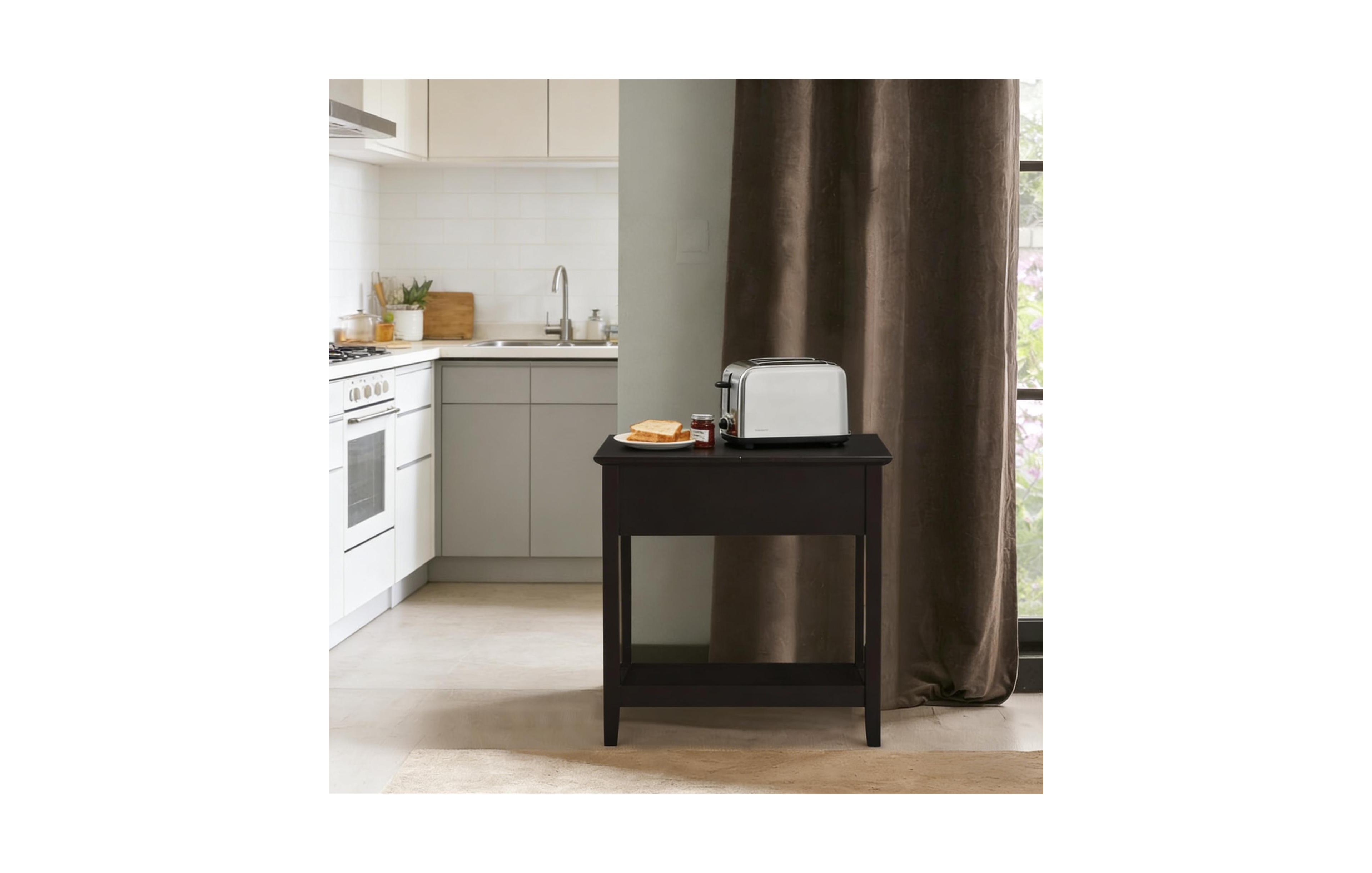 Clihome Narrow Side Table with Storage Dark Coffee End Table with Cabinet and Shelf, Side Table