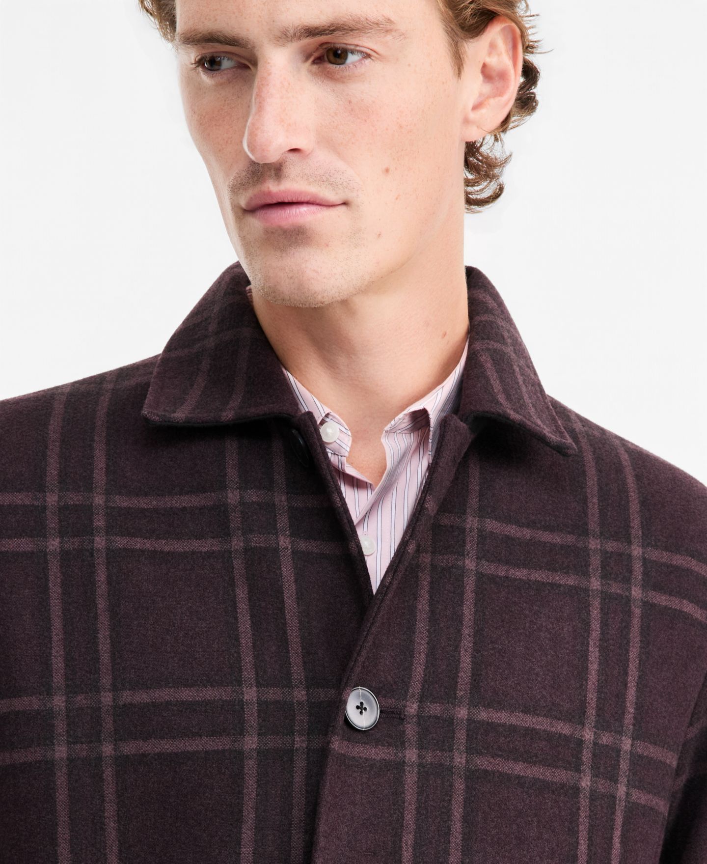 Мужское пальто Alfani Blake Window-Pane Plaid Coat, цвет: Баклажановый чёрный — фото 4