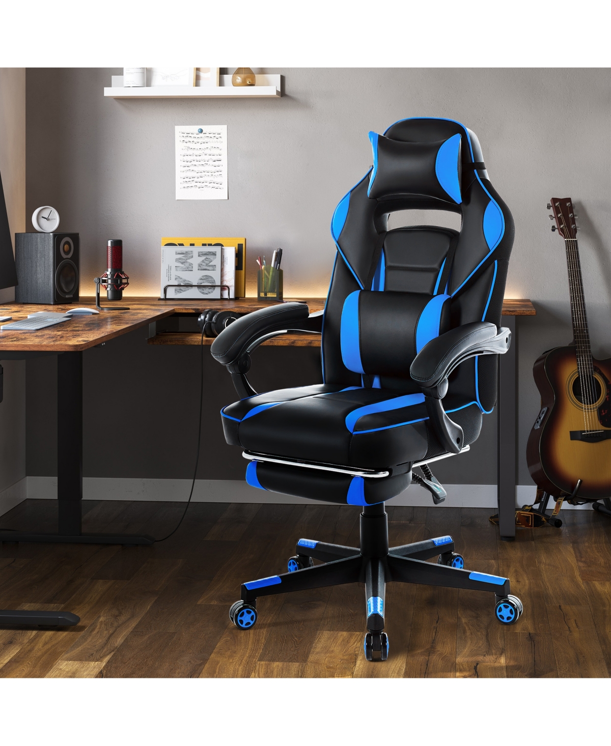 homfan 25.6D x 26.8W x 46.3H in Pu Leather Gaming Chair High Back Ergonomic, Racing Style Computer Desk Chair for Home Office Bedroom
