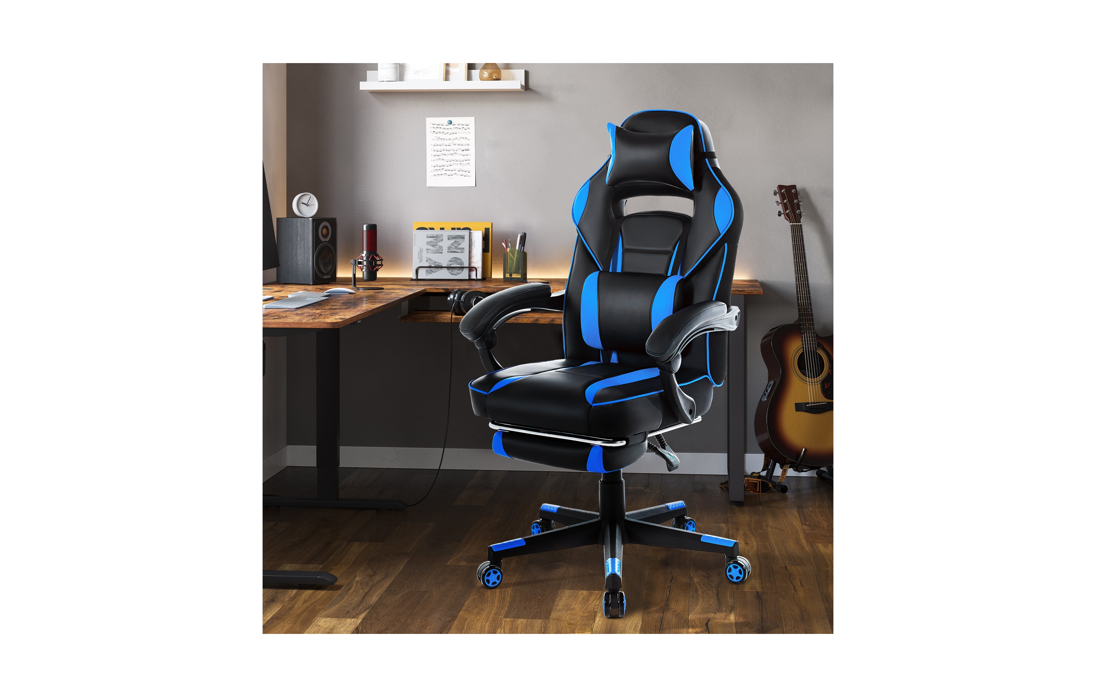 homfan 25.6D x 26.8W x 46.3H in Pu Leather Gaming Chair High Back Ergonomic, Racing Style Computer Desk Chair for Home Office Bedroom