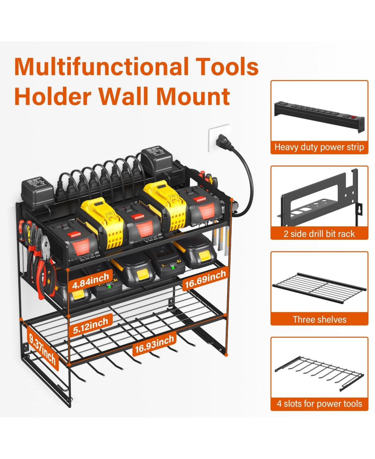 Xdovet Power Tool Organizer Wall Mount Drill Holder Charging Station 4-Layer