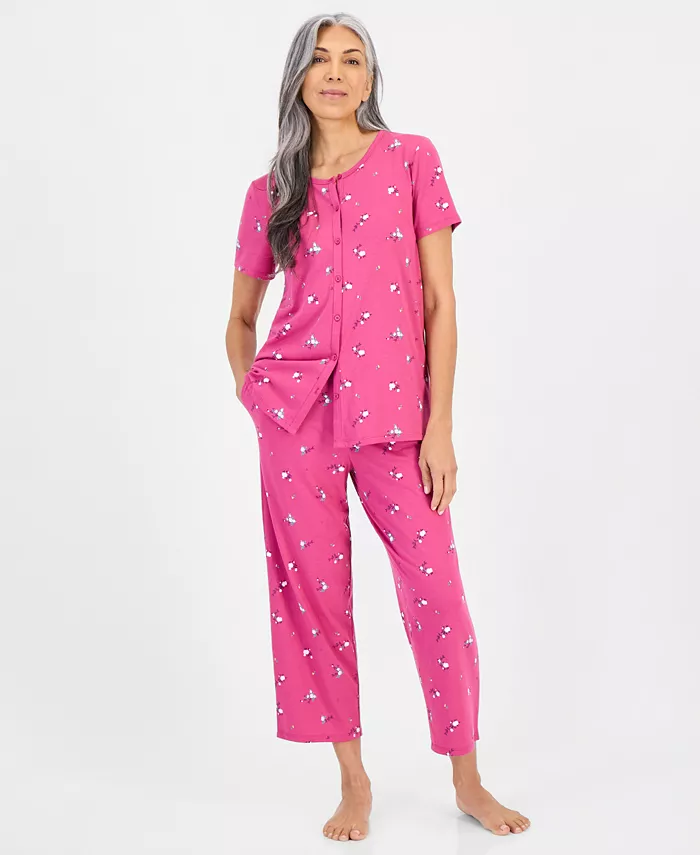 Women's 2-Piece Cotton Printed Cropped Pajama set