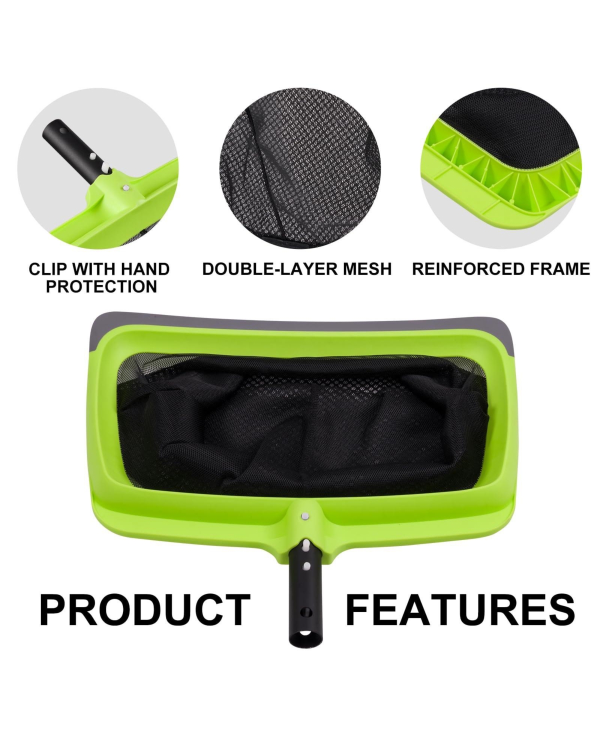 Xdovet Swimming Pool Leaf Skimmer Net Rubber Lip Reinforced Frame Double-Layer Deep Rake No Pole