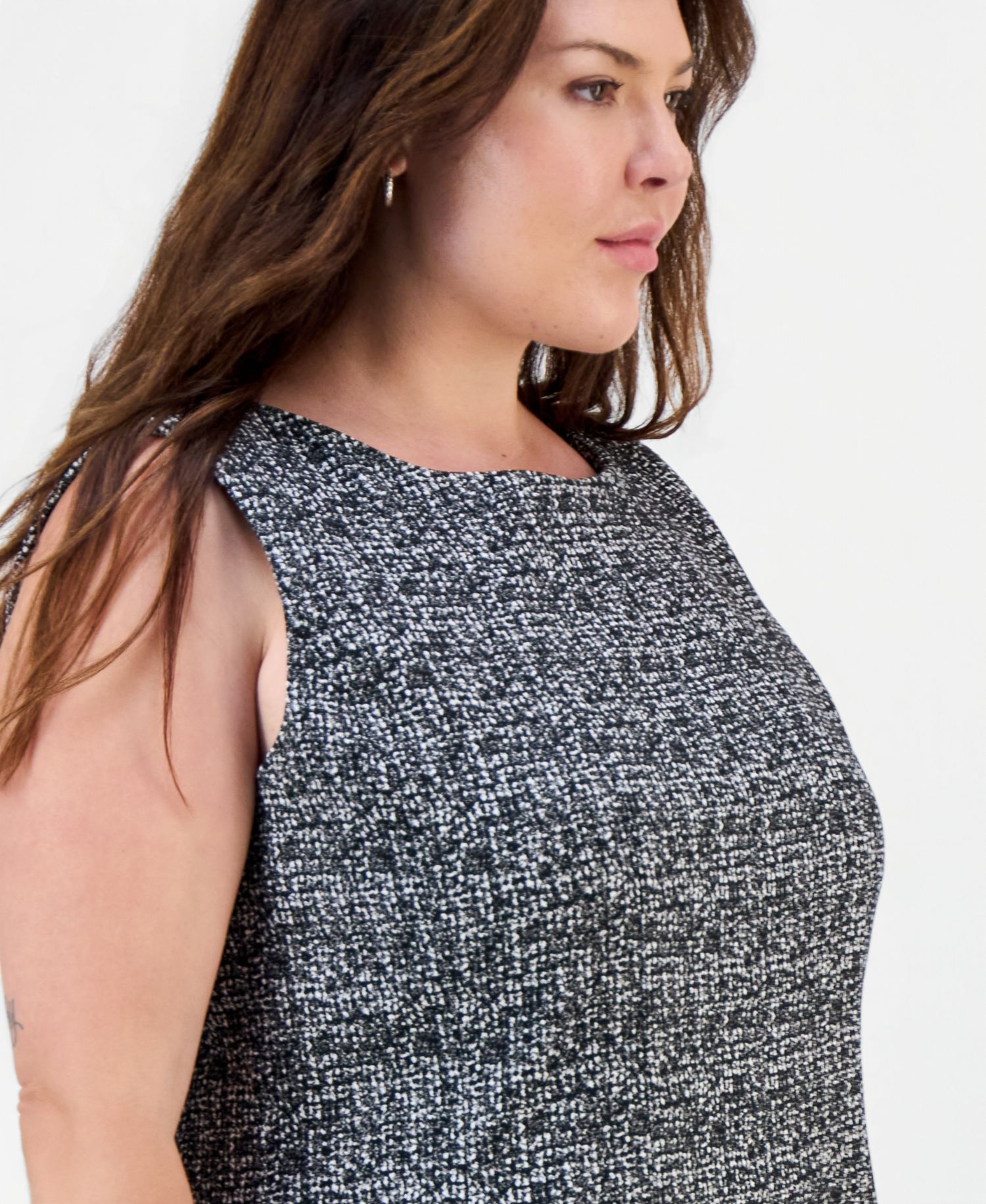 Plus Size Multi Seam Fit Flare Boat Neck Sleeveless Dress