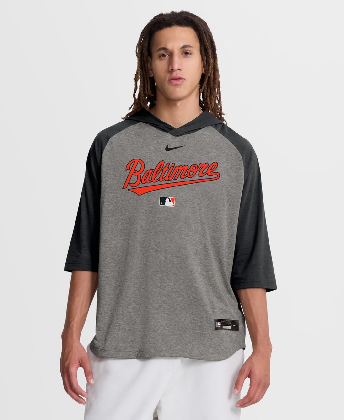 Мужская футболка Nike Black Baltimore Orioles Authentic Collection Flux Dri-FIT Raglan 3/4-Sleeve Hooded — фото 23