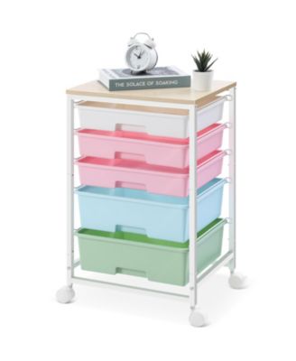 Rolling Utility Storage Cart with Wooden Top