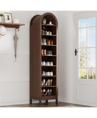 Tall Shoe Cabinet, 70" Arched Shoe Storage Cabinet with 8 Tiers, Wooden Shoe Rack Cabinet with Adjustable Shelves