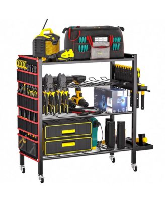 Power Tool Organizer Cart 4-Tier Rolling Storage Stand Wheels Side Pockets